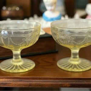 Vintage Yellow depression Glass Dessert Cups